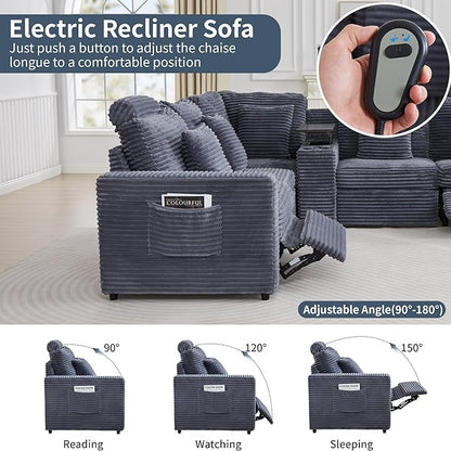 LEVNARY Modular Power Recliner Chair, Faux Rabbit Fur Upholstered Single Seat with Electric Lift Function, Compatible with Modular Sofa System (Gray)