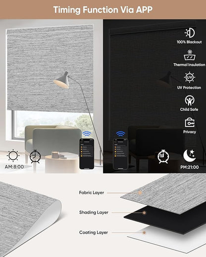 Kincmo Motorized Blinds with Remote,100% Blackout Motorized Roller Shades Work with Apple Homekit,Alexa,Google, Custom Electric Blinds with App,Voice Control (Dreamy Grey)