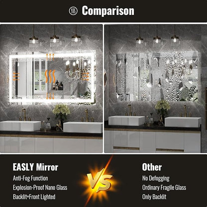 LED Bathroom Mirror, 32x48 Inch White Framed Gradient Front and Backlit Vanity Mirror, Anti-Fog, Dimmable, Wall Mounted Horizontal/Vertical Lighted Mirror, LED Vanity