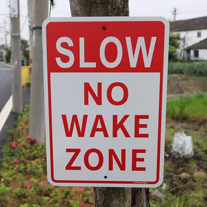 Joffreg Slow Down No Wake Zone Sign,17 x 12 Inches,Reflective Aluminum,UV Printed,Weather Resistant,Waterproof,Durable Ink,Easy to Mount,Outdoor Use,4 Pack