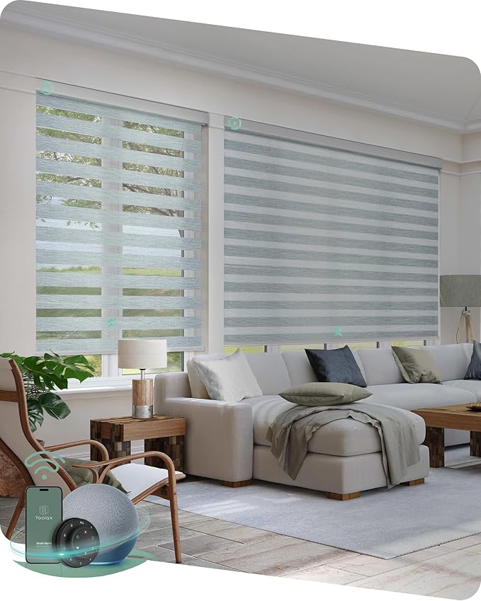 Yoolax Motorized Blinds with Remote, Electric Zebra Blinds for Indoor Windows, Room Darkening Smart Shades with Voice Control, Compatible with Alexa Google Home, APP Control, 29" W x 72" H, Grey