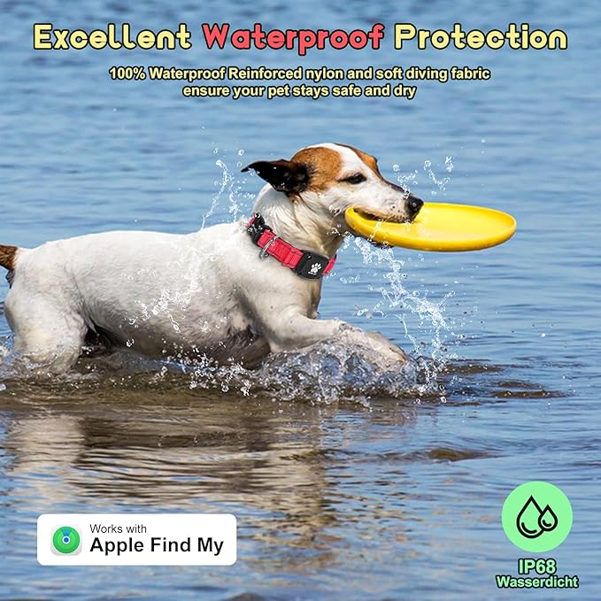 GPS Dog Collar Tracker 2-in-1,Reflective Waterproof Pet Collar,iOS-Only,No Monthly Fees,Unlimited Range,Ideal for Dog Tracking pet Tracker,for Small Dogs(S (12.6"-16.5" Width:0.78"), Red)