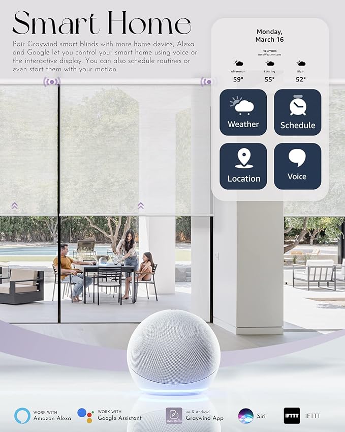 Graywind Motorized Semi Roller Shades Compatible with Alexa Google Hardwired WiFi Smart Light Filtering Remote Control Automated Blinds Electric Window Shade, Custom Size (Sheer Linen Beige)