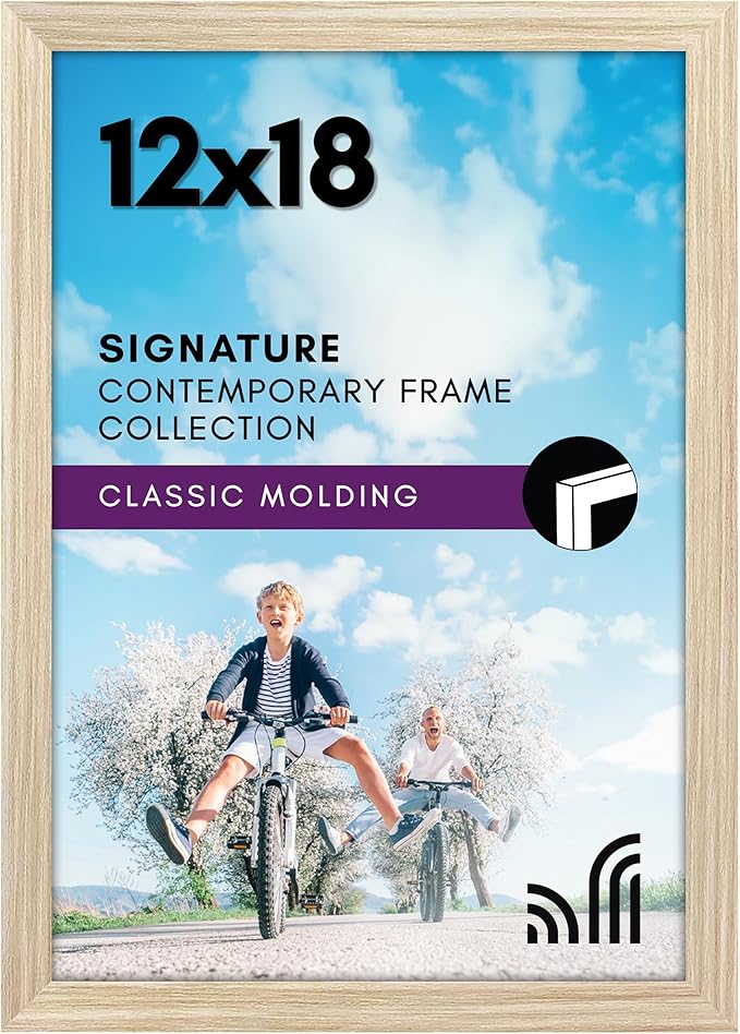 Americanflat 12x18 Poster Frame with Shatter-Resistant Glass - Signature Collection - Gallery-Style Frames Made of Engineered Wood - Photo Frame for Wall Display - Natural Oak