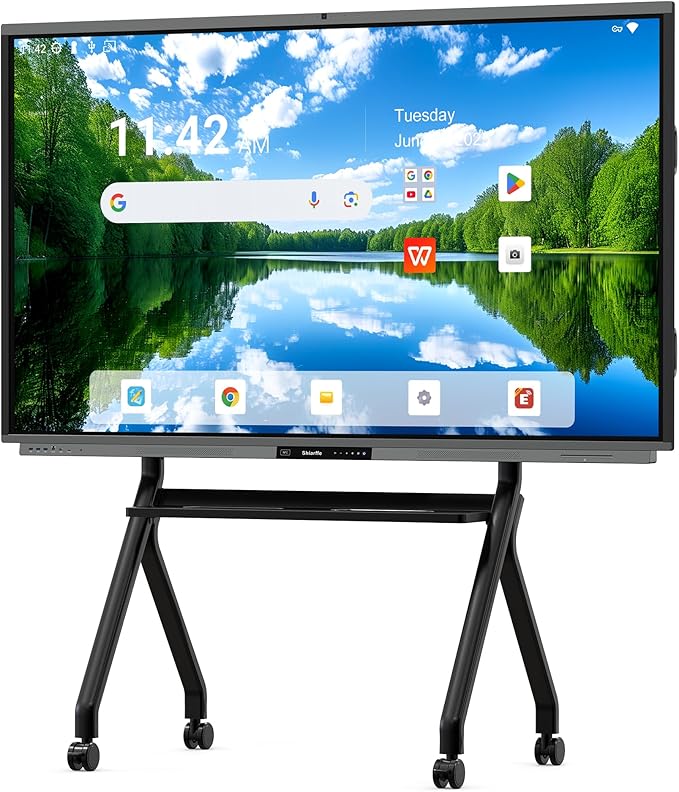 Shiarffe R9 Ultra 86 Inch 4K Smart Board with Stand EDLA-Certified Digital Whiteboard, Touchscreen Interactive Display Built-in AI Camera for Classroom Office Hybrid Work Home, Android OS
