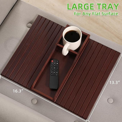 GEHE Couch Cup Holder, Anti Falling Sofa Arm Tray, Natural Bamboo Sofa Cup Holder More Safe for You Family, Portable Couch Arm Tray Armrest Table for Remote, Snacks, Phone, Drinks