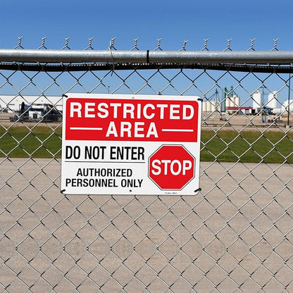 GicnKeuz Large "Restricted Area - Do Not Enter, Authorized Personnel Only" Metal Signs, 14 x 10 Inches Reflective Aluminum Signs, Fade Resistant/Waterproof, Easy to Install, Outdoor Use (2-Pack)