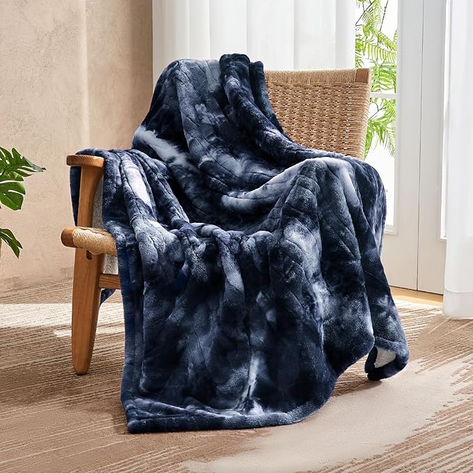 Electric Heated Throw Blanket 62"x84",Luxury Blue Twin Faux Rabbit Fur Electric Blanket,Fast Heating Soft Fluffy Thick Electric Blanket with 6 Heating Levels & 12H Auto Off