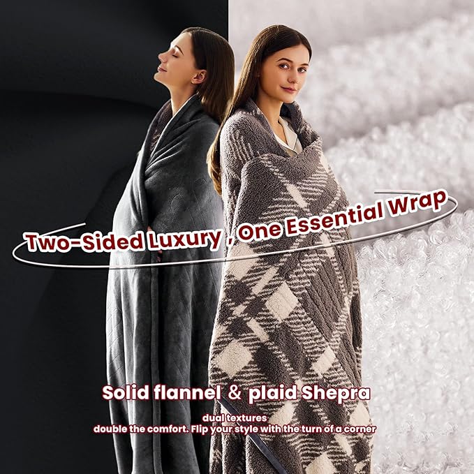 Heated Electric Blanket Throw Size - 50"x60" Flannel Heating Blanket with 10 Heating Levels & 5 Time Settings Over-Heat Protection, Winter Warmer for Adults with ETL Certification（Grey）