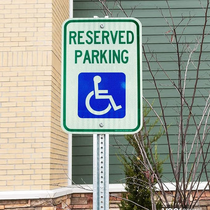 (3 Pack) Handicap Parking Sign, Reserved Parking Sign, Large 18" x 12" Engineer Grade Reflective Sheeting, Rust Free Aluminum, Weather Resistant, Waterproof, Fade Resistant, 2 Pre-drilled Holes