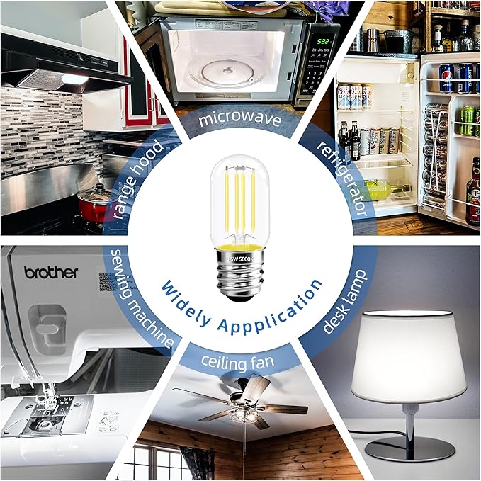 2.5 Inch E17 Intermediate Base LED Filament Bulb 360 Lumens, 5000K Daylight White Dimmable Appliance Bulb AC 120V, UL Listed T8 Microwave Light Bulbs Under Hood for Refrigerator Stove 6Pack