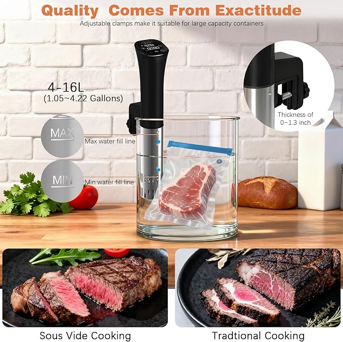 Sous Vide Cooker, Wine Chiller, 1000W, Sous Vide Machine for Kitchen, Immersion Circulator, Sous Vide Kit with Vacuum Bags, Vacuum Pump, Accurate Temperature Timer, Fast Heating