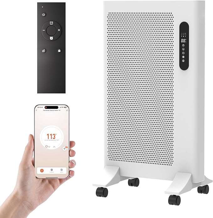 Mica Infrared Space Heater, 1500W Portable Panel Heater for Indoor Use, Large Room, WiFi Smart App & Alexa Control, Fast Heating, Energy Efficient, Quiet, White