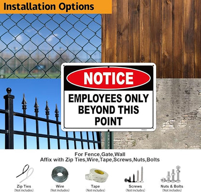 2PC Employees Only Beyond This Point Sign, 10 x 7 Inches - Aluminum - No Customers Allowed In Work Area For Door, Do Not Enter, Restricted Area Sign