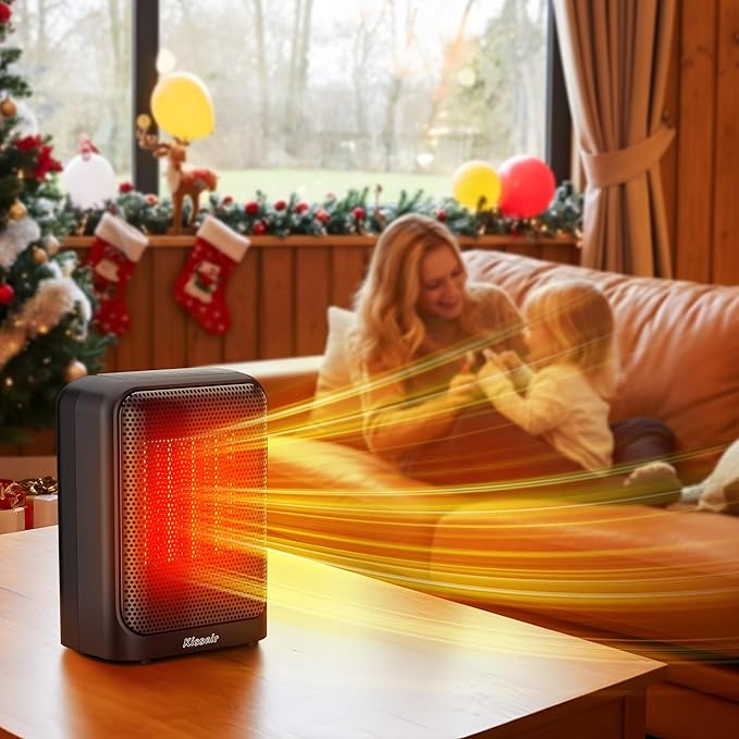 Space Heater, 1400W Electric PTC Ceramic Heaters Indoor Portable 2S Fast Heating with Thermostat, LED Display, ECO & Sleep Mode, Quiet Small Heater with 24H Timer, Tip-Over Protection, Black