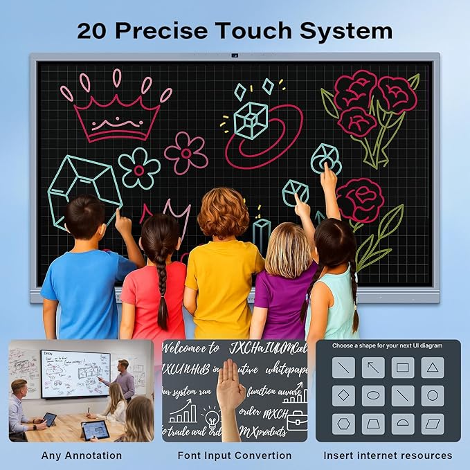 65" Smart Board, Interactive Whiteboard, 4K UHD Touch Screen Digital Board, Digital Electronic Smartboard with Dual System, for Classroom,Office & Conference Rooms (Wall Mount Included)