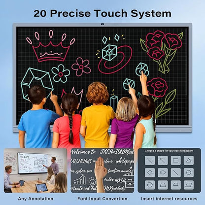 65" Smart Board, Interactive Whiteboard, 4K UHD Touch Screen Digital Board, Digital Electronic Smartboard with Dual System, for Classroom,Office & Conference Rooms (Wall Mount Included)