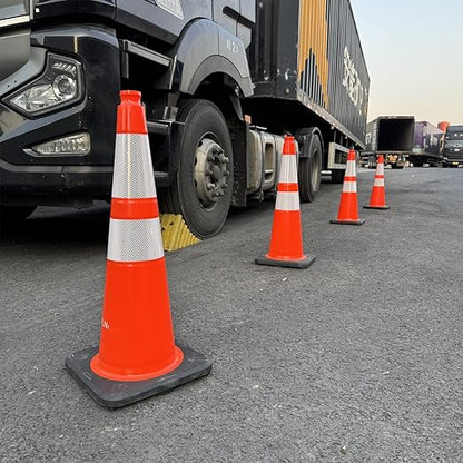 (4 Pack) 28 Inch Traffic Cones,PVC Construction Safety Parking Road Cones w/Reflective Collar, Heavy Duty Base for Traffic Control, Parking Lots and Roadwork, Weatherproof