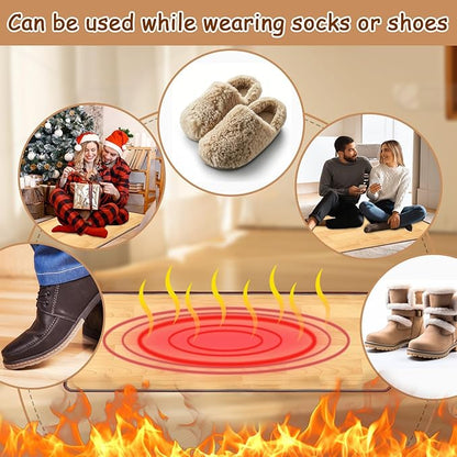 PVC 110V Heated Floor Mat Heater for Foot Warmer Under Desk 48 x 20 Inch Carbon Crystal Wood Stripe Electric Heating Carpet Pad Energy Saving Indoor Heated Rug for Home Office House Brown