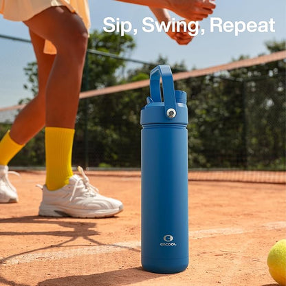 ENCOOL Insulated Water Bottle with Straw Stainless Steel Water Bottle, Leak-Proof, BPA-Free, Double Wall Vacuum Keeps Cold for 24 Hours for Sports, Travel, School (18 oz, Celtic Blue)