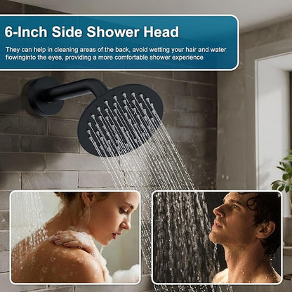 Shower System Shower Faucet Set Rainfall Shower Set with Valve 12+6" Dual Rain Shower Head with Handheld Ceiling Mount Wall Mount Shower Head Shower System, Matte Black