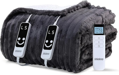 Heated Blanket Electric Blanket 90"x90", Soft Flannel Sherpa Electric Throw with 5 Heating Level & 12 Times Setting, Heated Throw with Overheating Protection, Machine Washable (Grey)