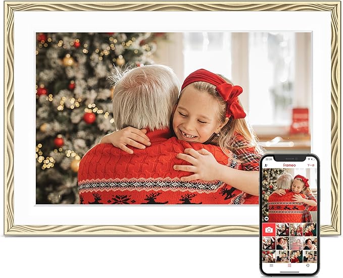 Digital Picture Frame, 10.1'' Frameo Digital Frame Wifi, 32GB Memory, 1280*800 HD Touch Screen Digital Photo Frame, Wall Mountable, Share Instantly, Anniversary, Birthday Gifts for Women, Mom, Golden