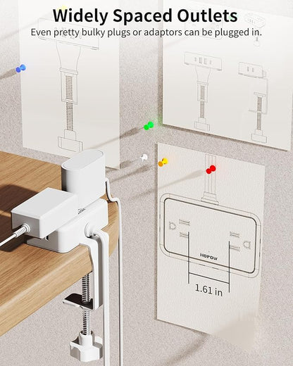 Desk Clamp Power Strip, Desktop Mount Charging Station with 4 Outlets 4 USB Ports (2 USB C), 10Ft Under Desk Power Strip, Fits 2.75" Tabletop Edge, Extension Cord for Home Office, White