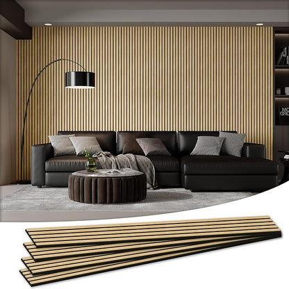 Wood Salt Acoustic Wall Panels, 4 Piece 94" x 12.6" x 0.8" Soundproof Wooden Wall Panels, 3D Fluted Sound Absorbing Panel, Rustic Oak