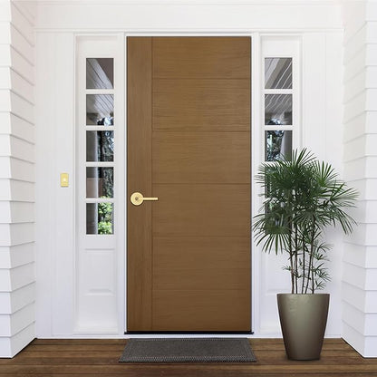 Kwikset Halifax Entry Door Handle with Lock and Key, Secure Keyed Reversible Lever Exterior, for Front Entrance and Bedrooms, Satin Brass, Pick Resistant Smartkey Rekey Security and Microban