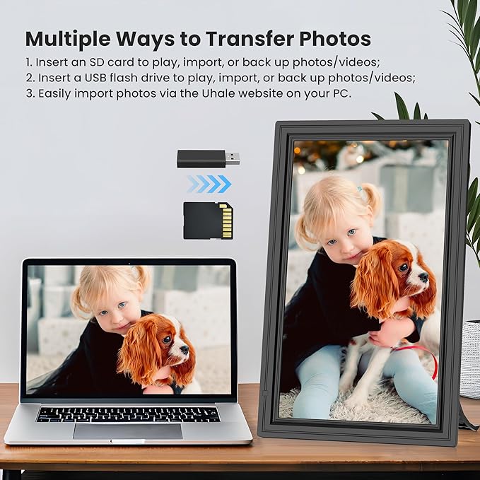 64GB 15.6" Large Digital Picture Frame, Uhale WiFi Electronic Photo Frames with 1920 x 1080 FHD IPS Touch Screen, Support Auto-Rotate Wall Mounted SD&USB Card, Share Photos/Videos from Phone Instantly