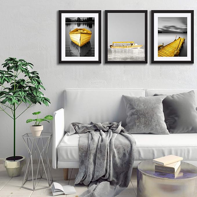 11x14 Picture Frames Black Solid Wood - Matted to Display Pictures 9x12 or 8x10 or 11x14 Frame without Mat - Wooden Photo Frame 11x14 inch Black with 2 Mats for Wall Mounting or Table Top, 2 Set