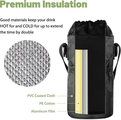 CIVAGO Half Gallon Glass Water Bottle with Straw and Insulated Bottle Holder Sling, 64 oz Motivational Water jug with Time Marker and Silicone Sleeve, Water Flask with 2 Lids, Black