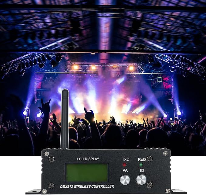 LIXADA DMX512 2.4G Wireless Controller Transmitter Receiver Adjustable Repeater Lighting Controller LCD Display Power 35 Groups ID Coding for Party DJ Show Club LED Stage Disco KTV Stage Light