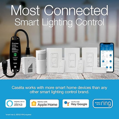 Lutron Caseta Original Smart Dimmer Switch (Lutron Smart Hub Required), for LED Lights, 150 Watt, Single-Pole/3-Way, No Neutral Required, PD-6WCL-LA, Light Almond, 3 Pack