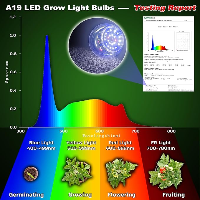 Grow Light Bulbs E12 Candelabra Small Screw Base for Indoor Plants Full Spectrum,Grow LED Light Bulb 10W with Balanced Spectrum 5000K Blue Red for Seeds Greens Laboratory,School,Greenhouse Garden,6Pcs