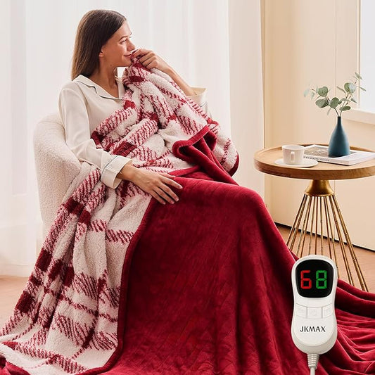Heated Electric Blanket Throw Size - 50"x60" Flannel Heating Blanket with 10 Heating Levels & 5 Time Settings Over-Heat Protection, Winter Warmer for Adults with ETL Certification（Red）