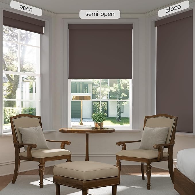 LazBlinds No Drill Blinds for Indoor Windows, Blackout Roller Shades, Cordless Window Blackout Blinds, Thermal Insulated Fabric UV Protection for Home and Office, 21.5" W x 48" H, Dark Coffee