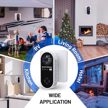 2 Pack Carbon Monoxide Detectors, 4-in-1 Combustible Gas & CO Detector Plug in with Temperature & Humidity Display for Home, RV & Travel