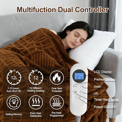 Heated Blanket Electric Queen,Waffle Heating Blanket with 12 Heat Levels, Fast Heating Blanket with 1-12 Timer Settings, Overheat Protection with ETL & FCC for Home Office Sofa-84"x90"
