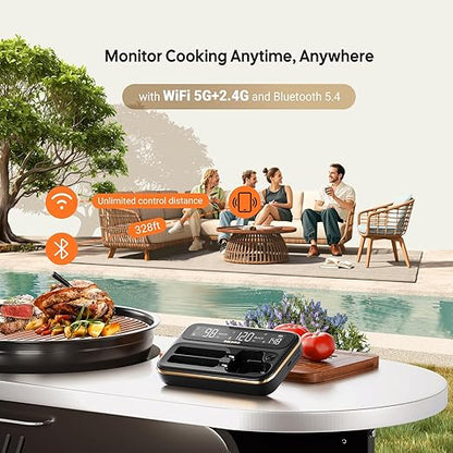 5GHz & 2.4GHz WiFi Wireless Meat Thermometer, INKBIRD WiFi Smart Thermometer with 2 Size-Coded Probes and Unlimited Range,Bluetooth 5.4 Thermometer with 360° Readable LCD-Enhanced Booster