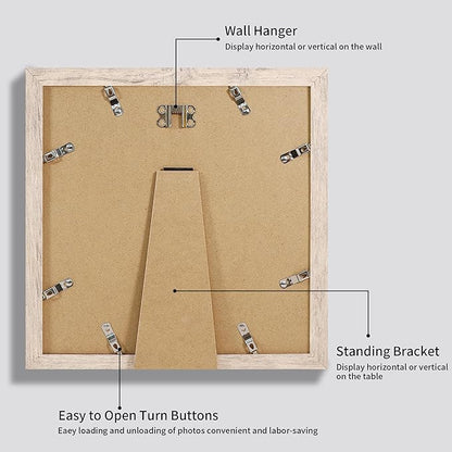 iRahmen 12x12 Picture Frame Set of 4 with Tempered Glass, Smoke Gray Frame Display 10x10 Picture with Mat or 12 x 12 Without Mat, Wood Square Photo Frames for Desktop Display and Wall Mounting