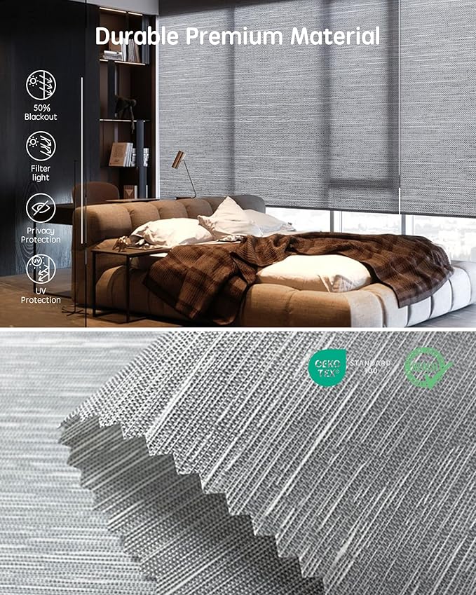 Yoolax Motorized Blinds with Remote, Smart Blinds for Windows Motorized Roller Shades, Automatic Window Shades Compatible with Alexa Custom Size (Light Filtering-Foggy Gray)