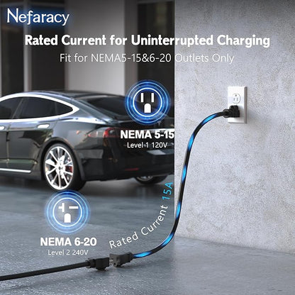 Level 1/2 EV Charger for with Tesla 16A Amp 110V-240V Portable Mobile EV Charger with 20FT Cable, NEMA 6-20 & NEMA 5-15 Plug, Home Electric Vehicle Charging Station for with Tesla Models Y/X/3/S