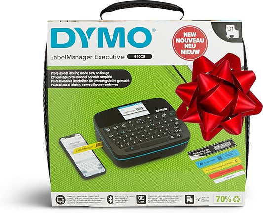 DYMO LabelManager Executive 640 CB Portable Label Printer Kit with Carry Case and 3 Label Cassettes, Compact QWERTY Label Maker, Bluetooth & USB Connectivity, Compatible with DYMO D1 Labels