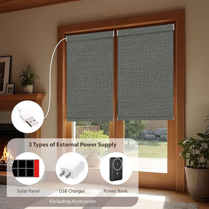 Motorized Roller Blinds with Remote, 100% Blackout Automatic Roller Shades for Bedroom, Bathroom, and Living Room, Customized Size, Ink Black