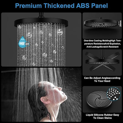 Shower System Brass Thermostatic Shower Faucet Set With Valve and Diverter Shower Mixer with 2 Rain Shower Head and Multi-function Handheld Head(Matte Black)