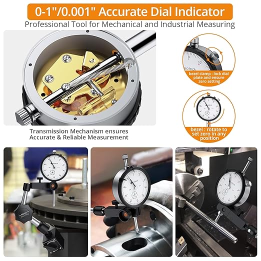 Neoteck Dial Indicator 0-1”/0.001” with 90lbs/40kg Magnetic Base,Imperial Dial Test Indicator Gauge Set for Lathe,3D Printer,CNC,Automobile,Laboratory