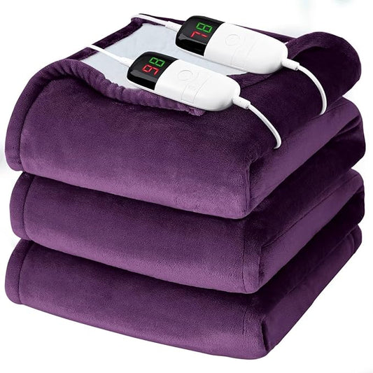 Heated Electric Blanket King Size - 90" x 100" Heating Blanket with Dual Control, 10 Heating Levels & 8 Hours Auto Off, Soft Warm Flannel Blanket, Christmas Birthday Gifts for Senior Grandma
