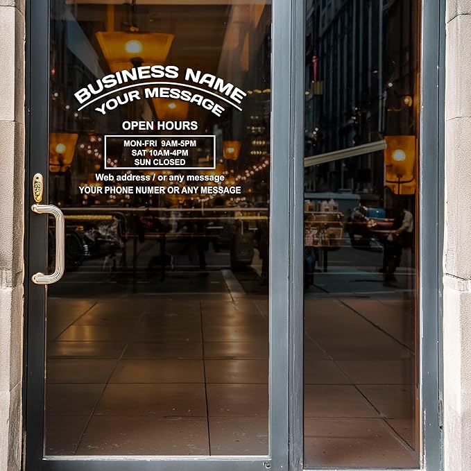 Business Hours Sign for Window – Two Title Lines (Two Arc Lines)